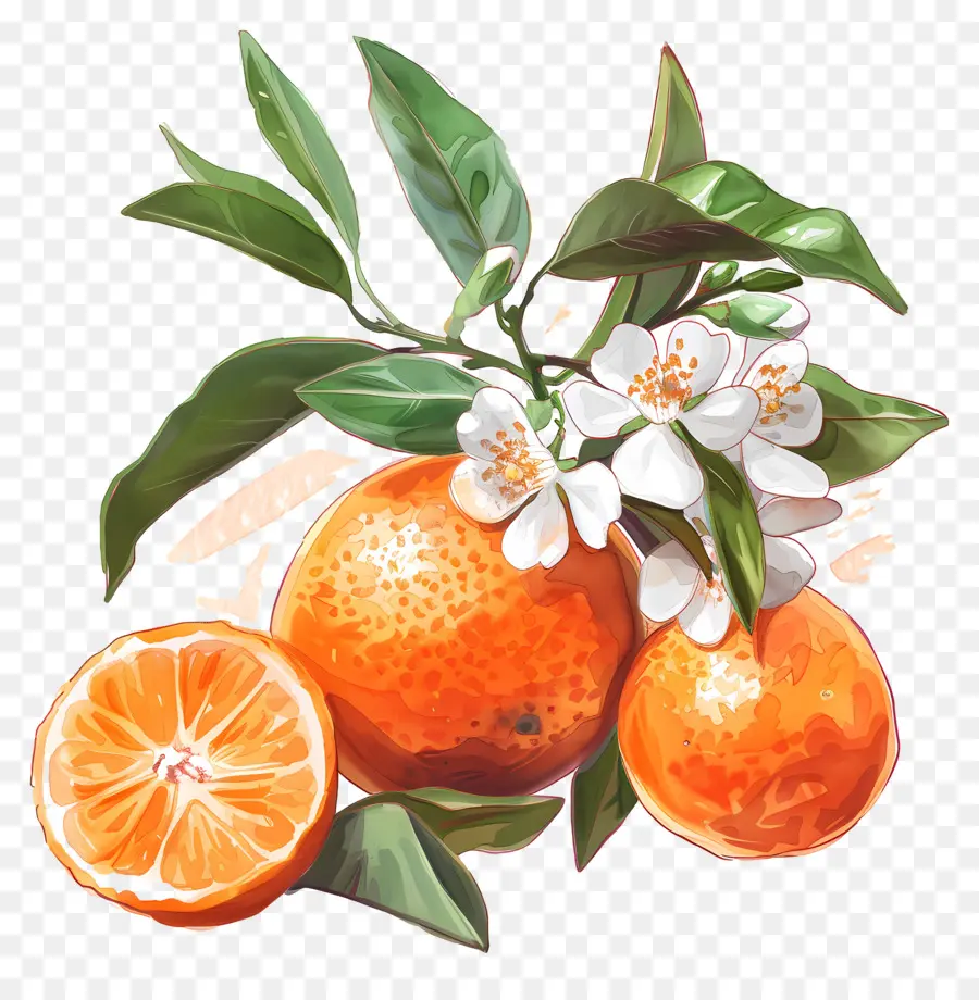 Clémentines，Oranges Et Fleurs PNG