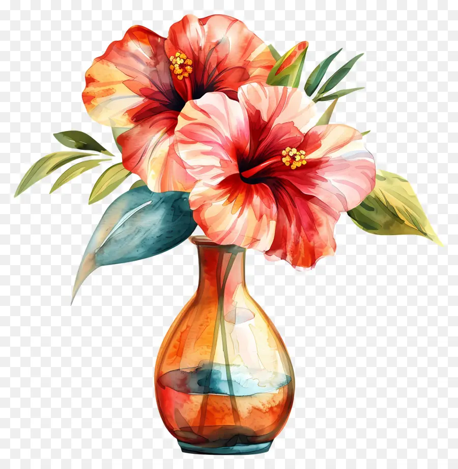 Vase Avec Des Fleurs，Fleurs D'hibiscus PNG