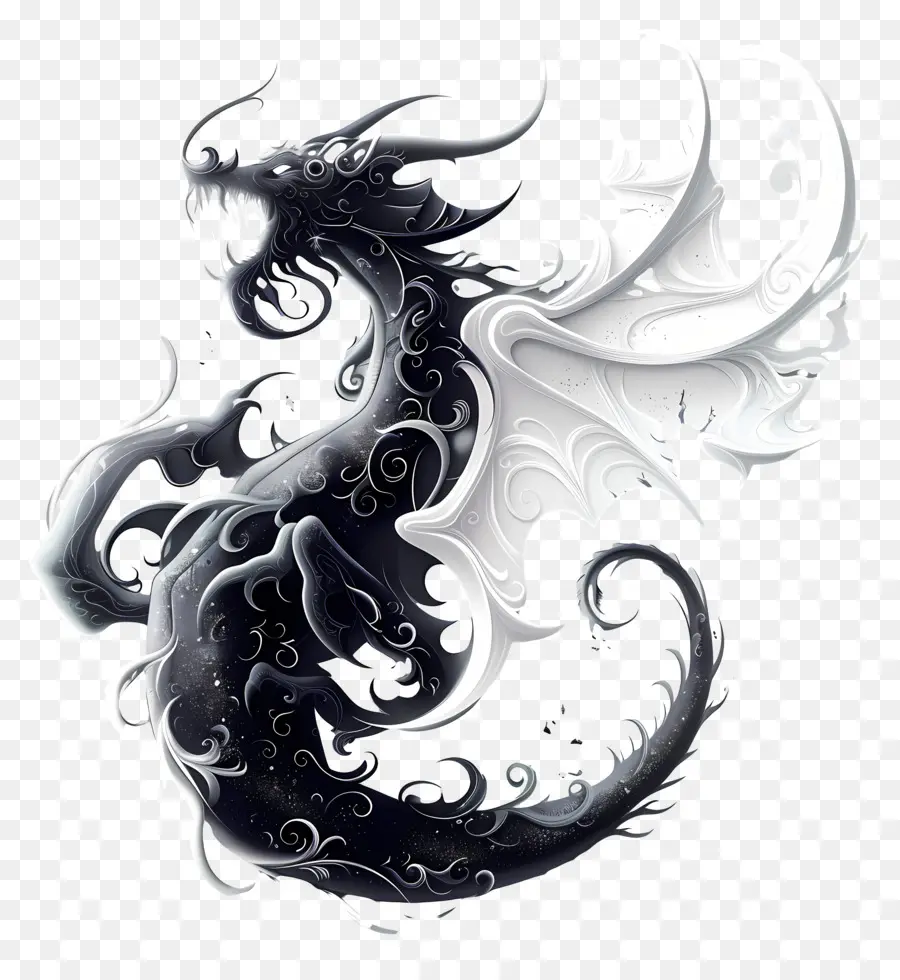 Icône Incroyable，Dragon Noir Et Blanc PNG