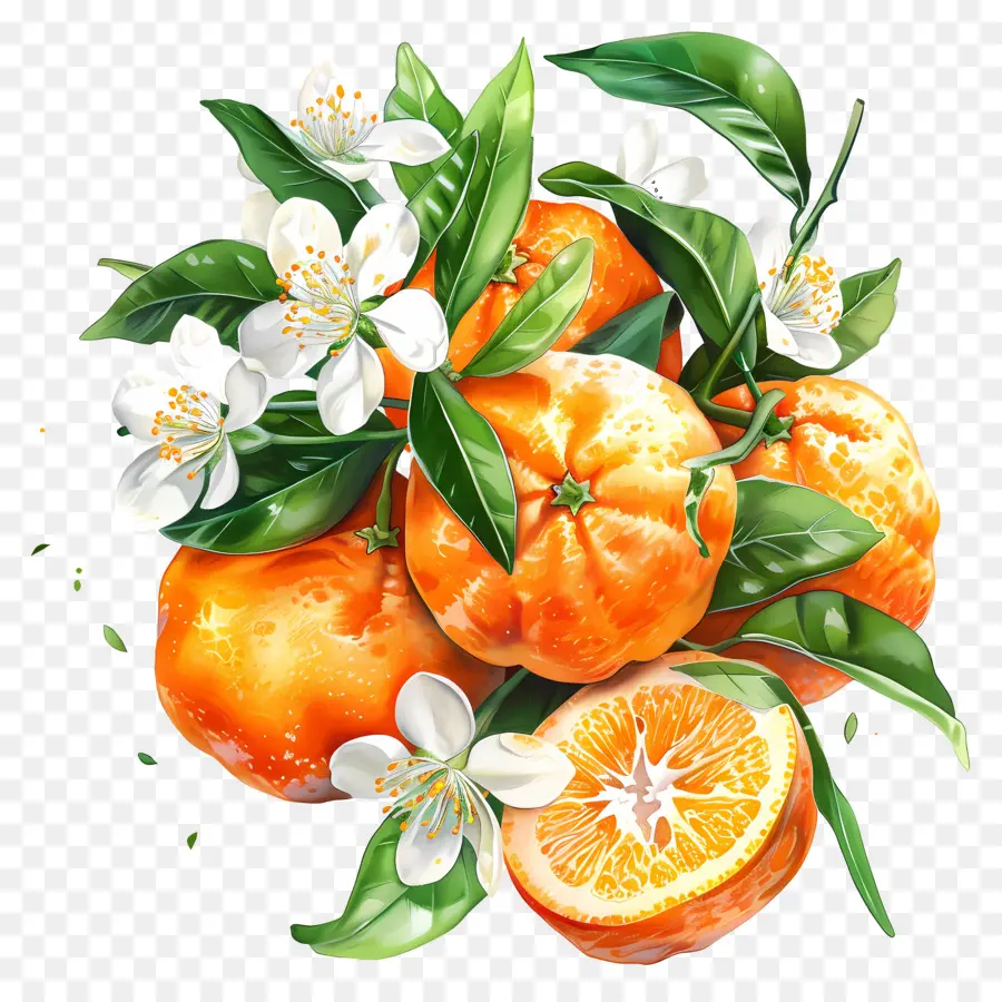 Clémentines，Oranges Et Fleurs PNG