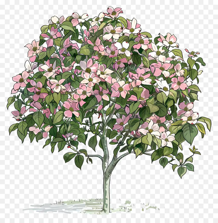 Arbre De Cornouiller，Fleurs Roses Et Blanches PNG