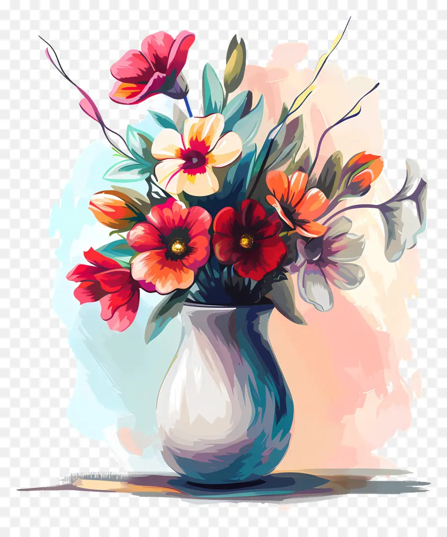 Vase Avec Des Fleurs，Fleurs Colorées PNG