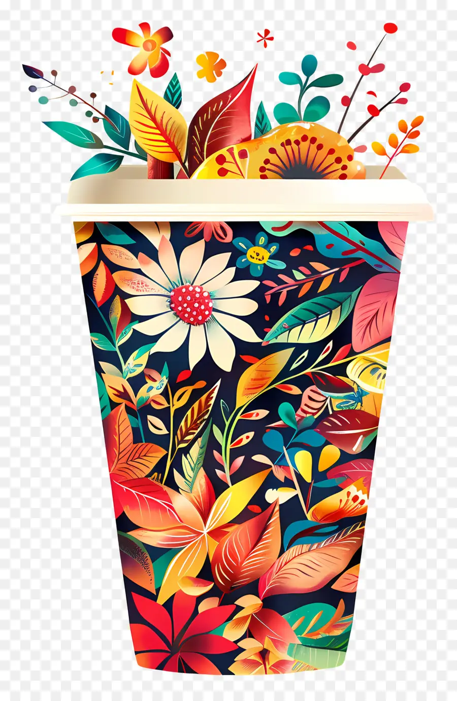 Tasse à Café，Design Floral PNG