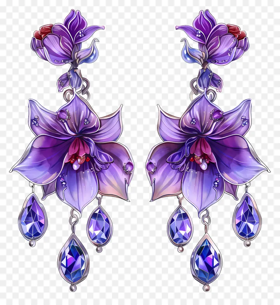 Boucles D'oreilles Violettes，Violet Orchidée PNG