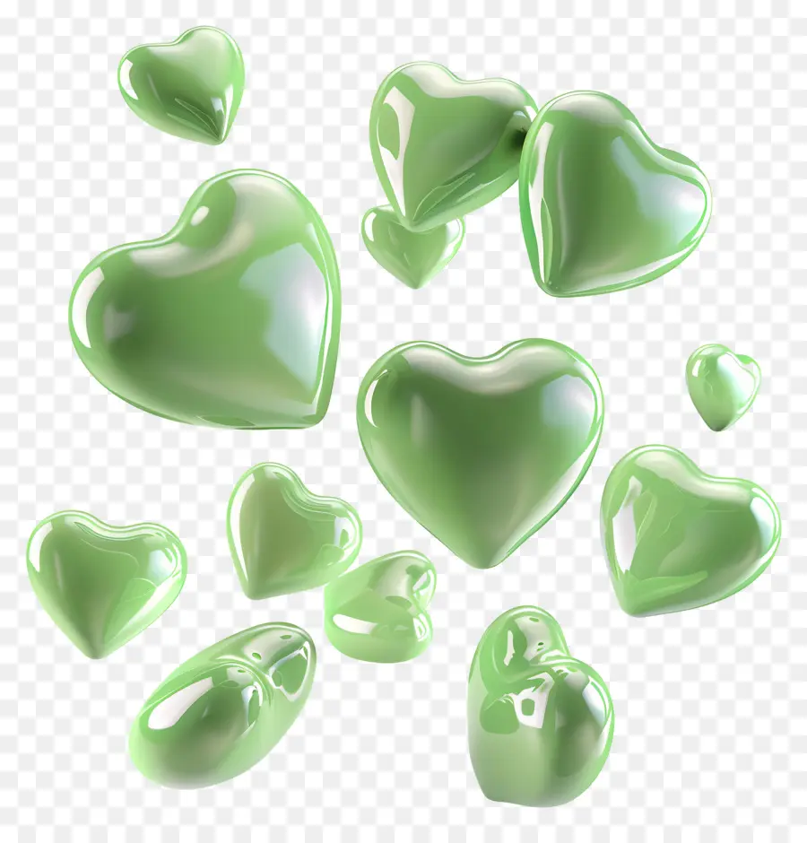 Coeurs Verts Flottants，Coeurs Verts PNG