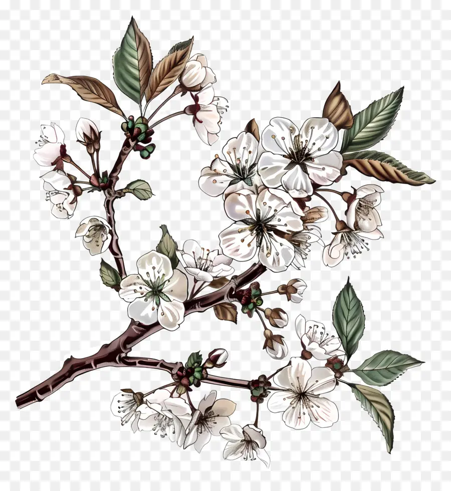 Branche De Cerisier Fleuri，Fleur Blanche PNG