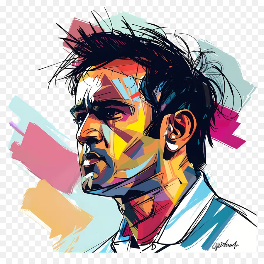 Dhoni，Portrait Coloré PNG