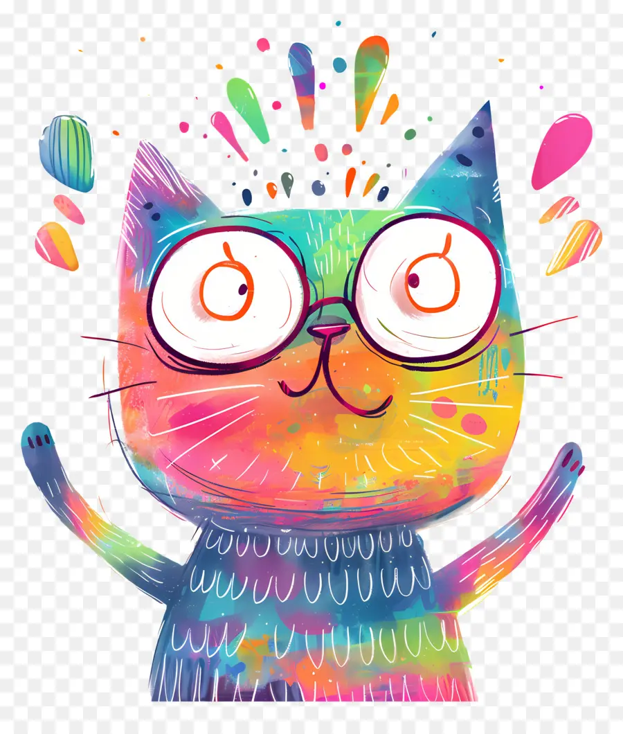 Drôle De Tête，Chat Coloré PNG