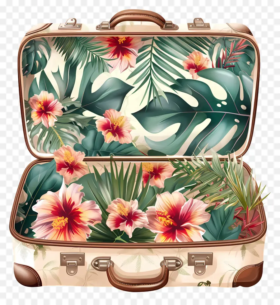 Vacances D'été，Valise Fleurie PNG