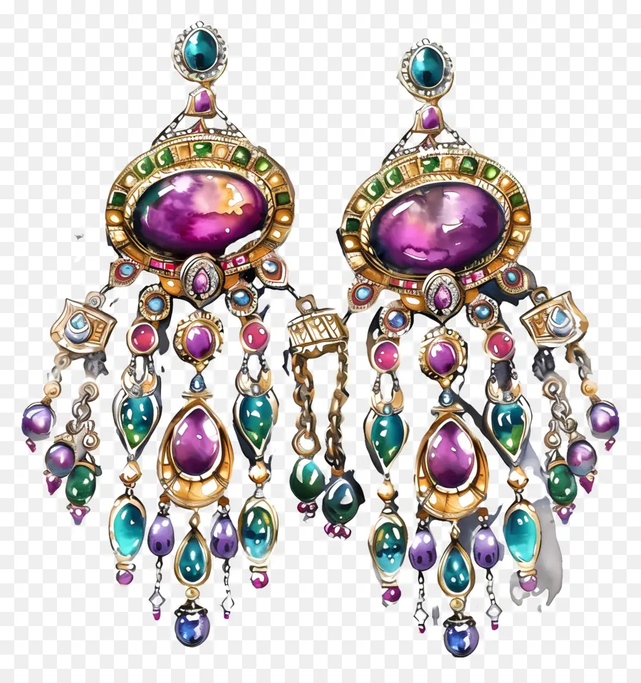 Boucles D'oreilles Indiennes，Boucles D'oreilles Colorées PNG