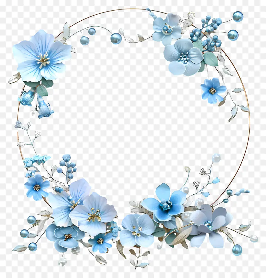 Cadre Floral，Bleu Couronne De Fleurs PNG