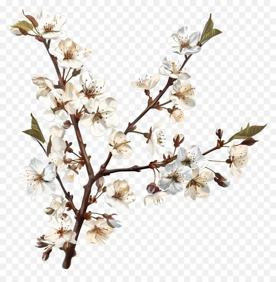 Branche De Cerisier En Fleurs，Prune Blanc PNG