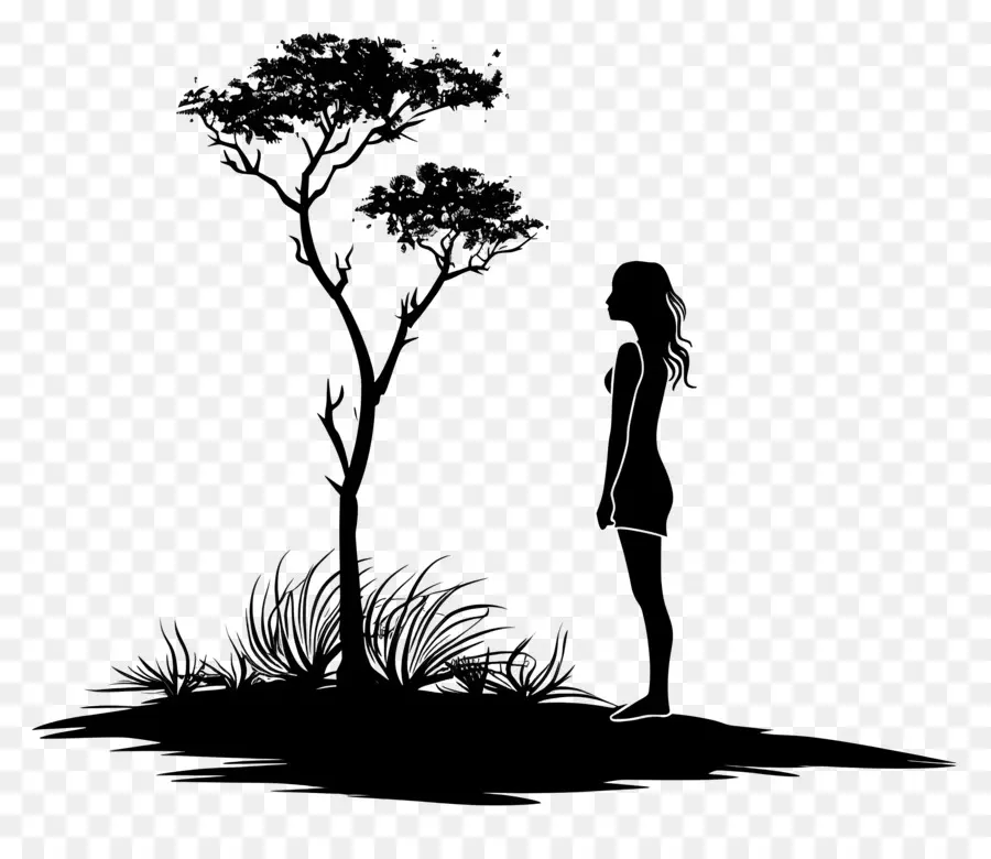 Silhouette De Jeune Fille，Arbre PNG