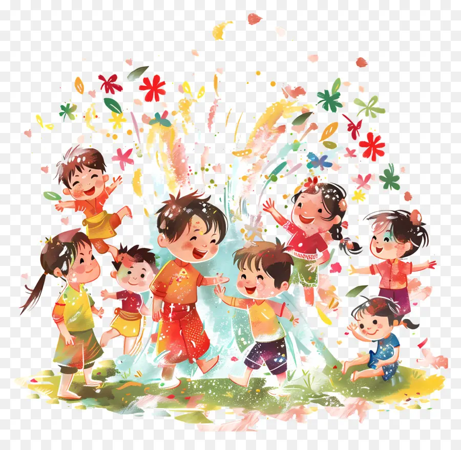 Le Festival De Songkran，Les Enfants PNG