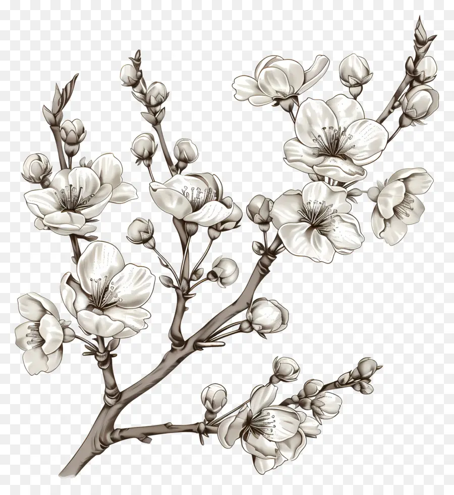 Branche De Cerisier En Fleurs，Fleurs Blanches PNG