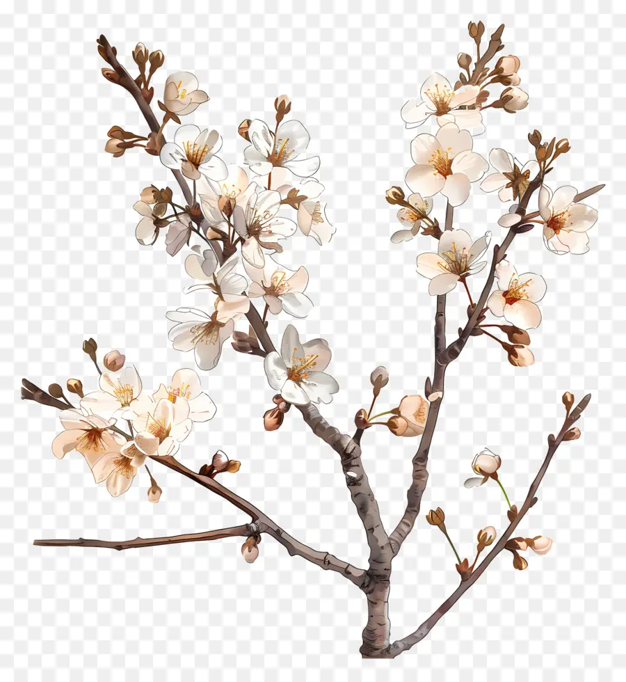 Branche De Cerisier Fleuri，Prunier PNG