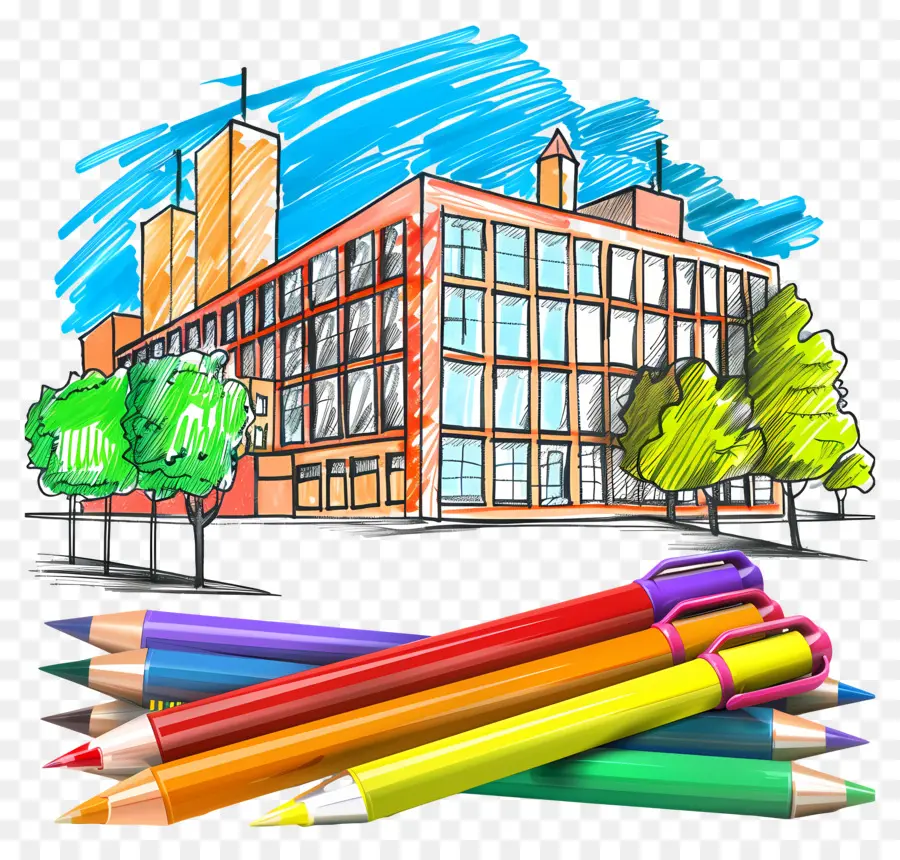 L'école，Crayons De Couleur PNG