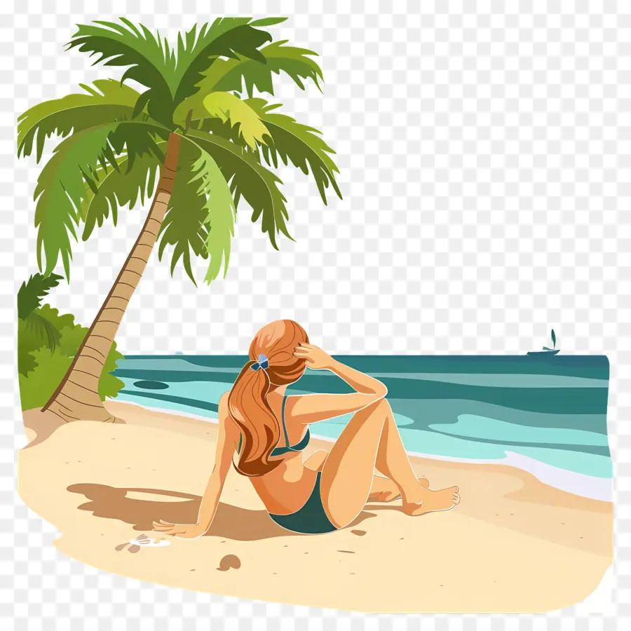 Relaxant，Femme Sur La Plage PNG