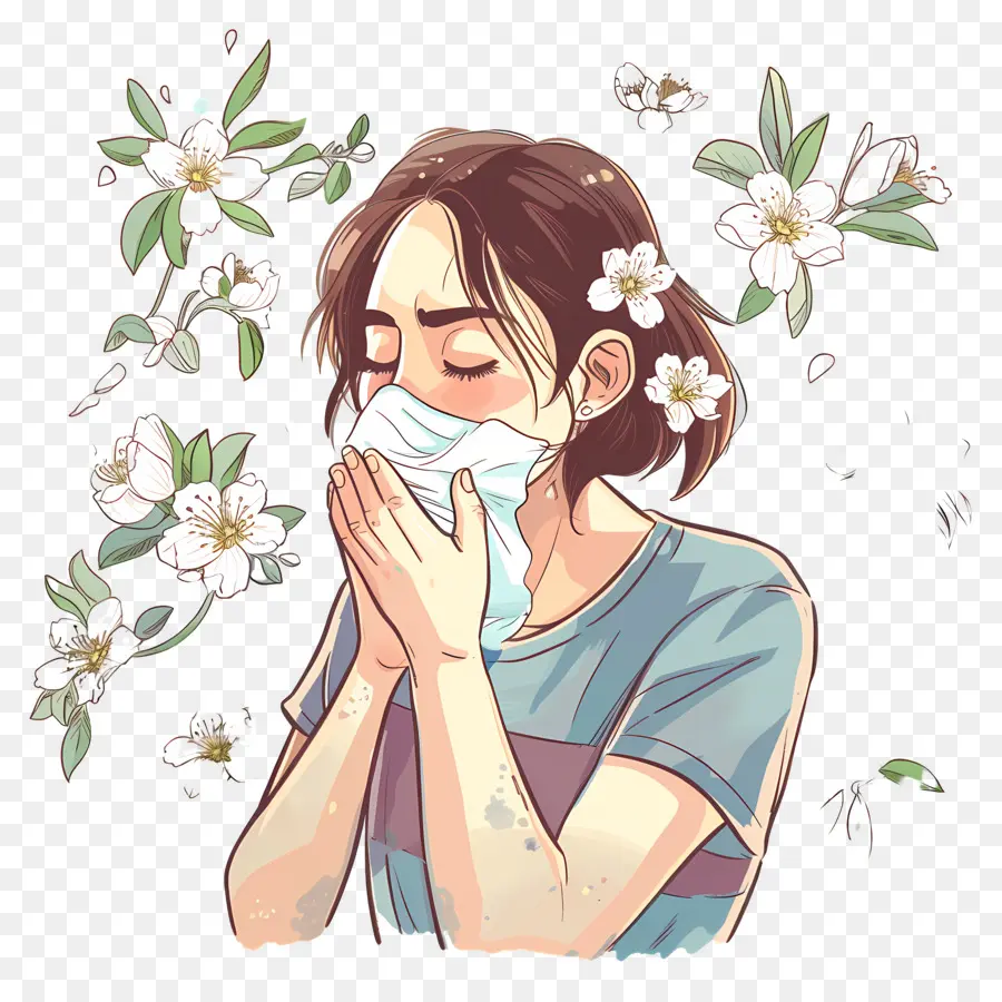 Allergie à La Rhinite Allergique，Fille Avec Des Fleurs PNG