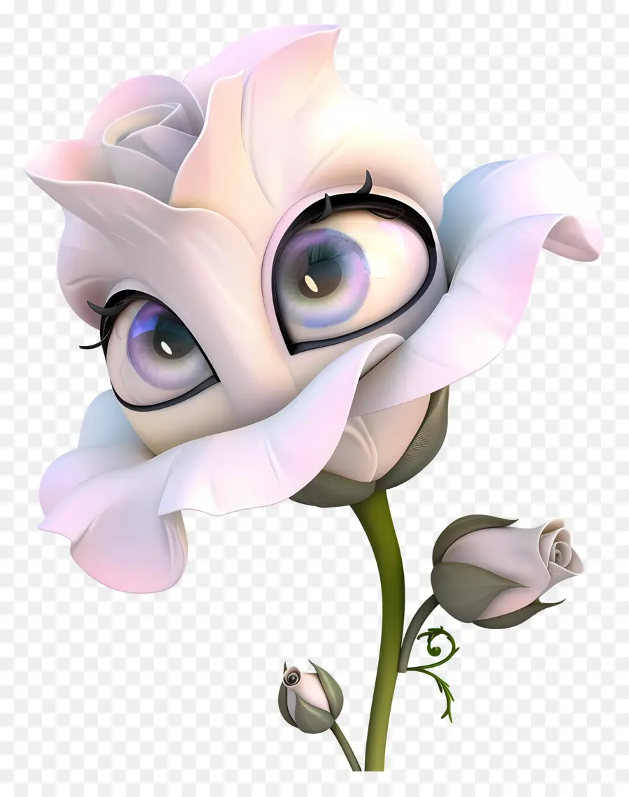 Fleurs De Dessins Animés 3d，Rose Blanche PNG