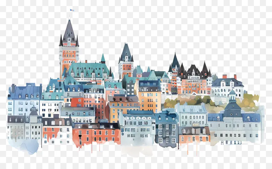 La Ville De Québec Horizon，Peinture à L'aquarelle PNG