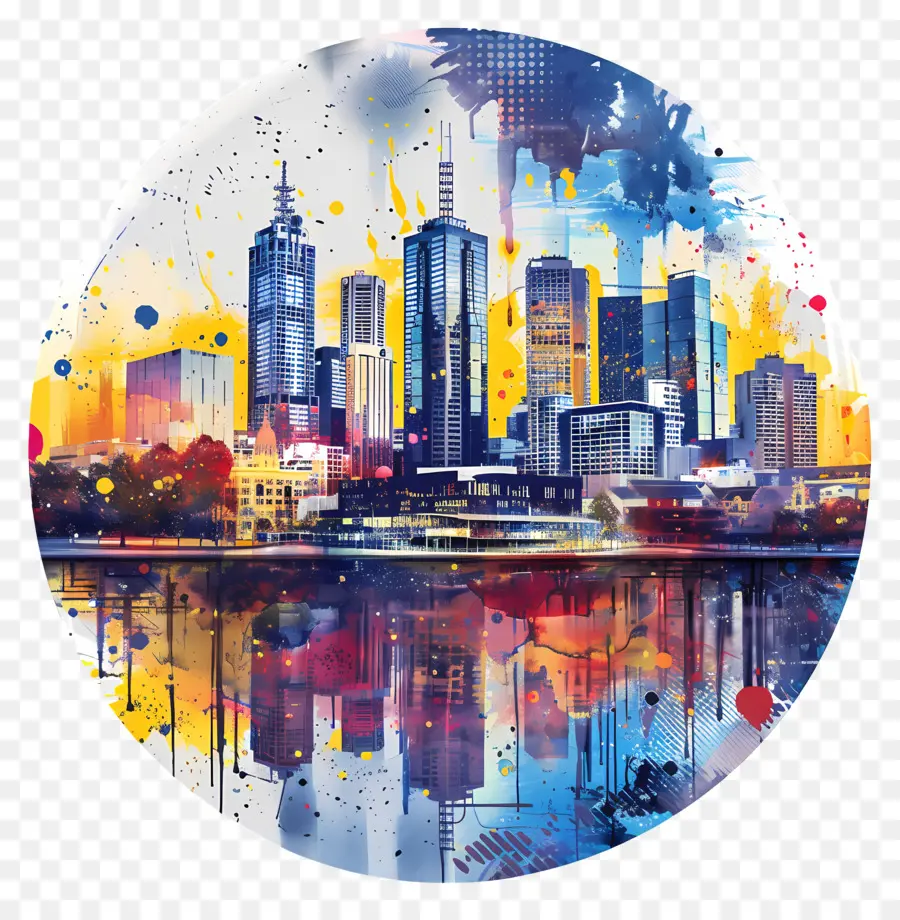Melbourne City Skyline，Peinture à L'aquarelle PNG
