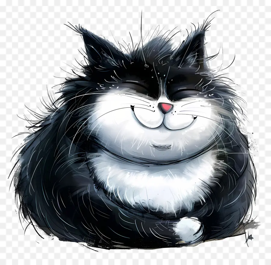 Chat Heureux，Chat Noir Et Blanc PNG