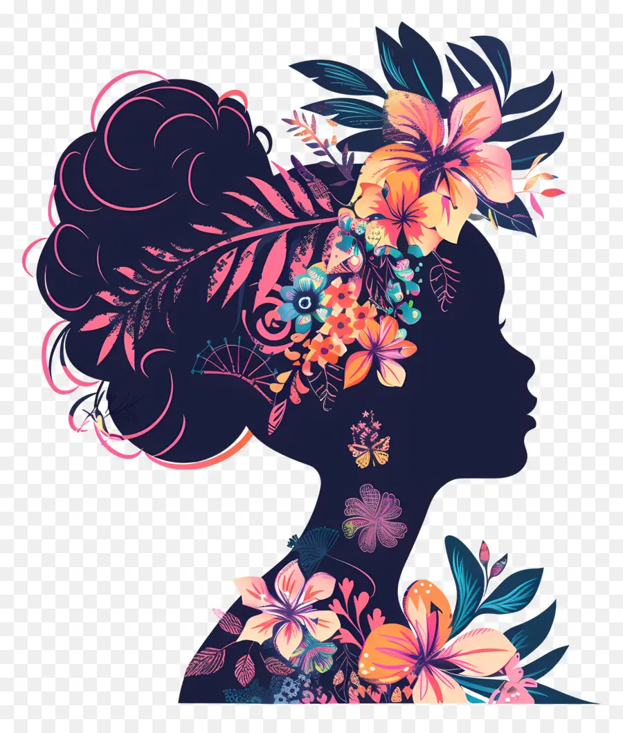 Silhouette De Tête De Barbie，Silhouette Florale PNG