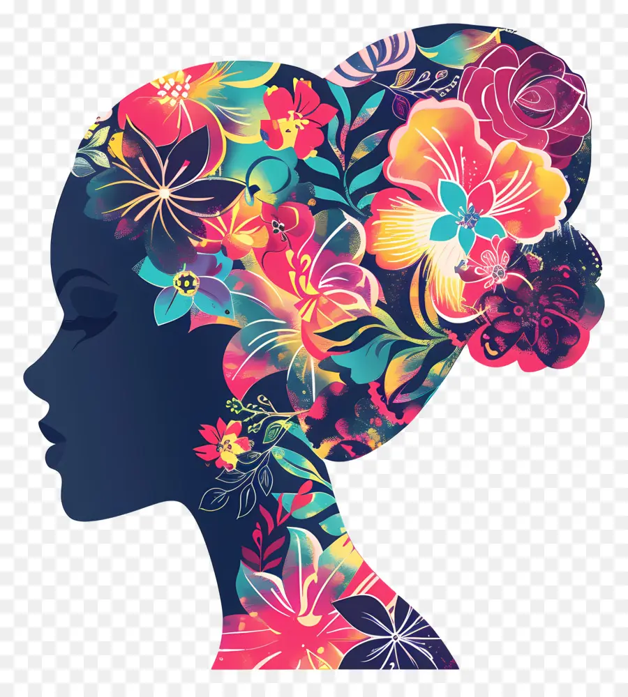 Silhouette De Tête De Barbie，Silhouette Florale PNG