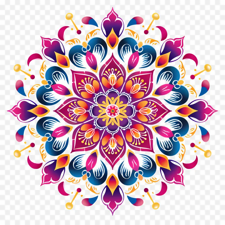 Rangoli De Fleurs De Diwali，Mandala Coloré PNG