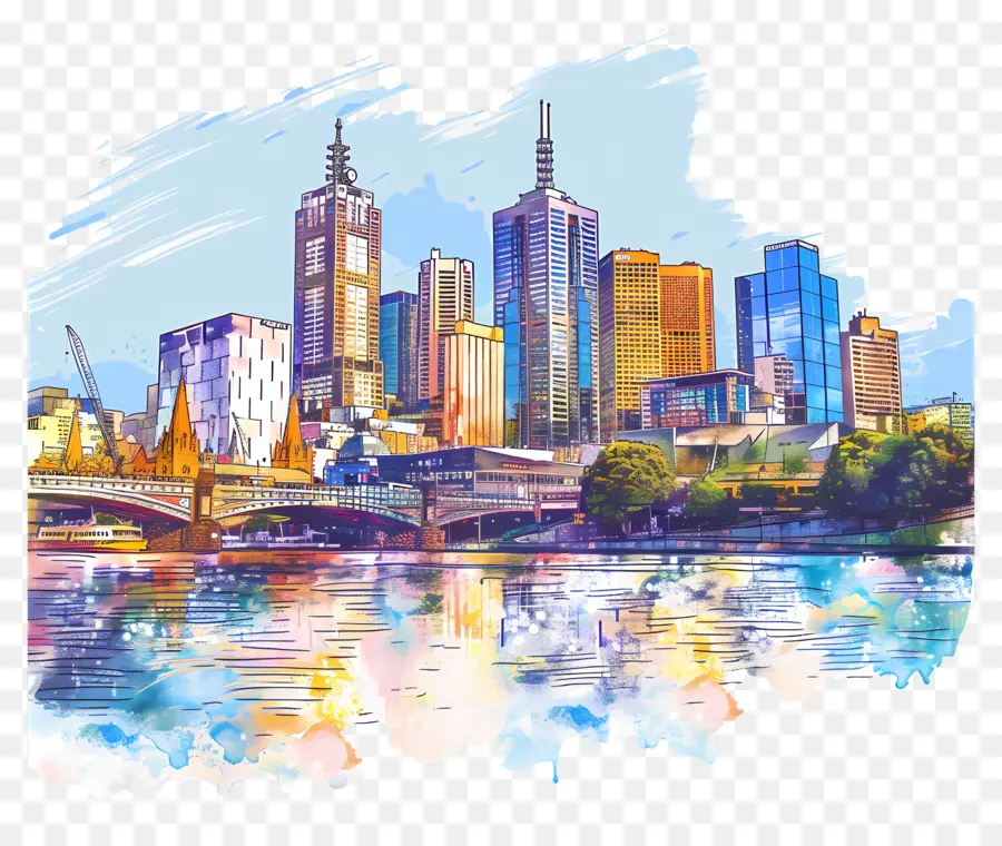 Melbourne City Skyline，Paysage Urbain PNG