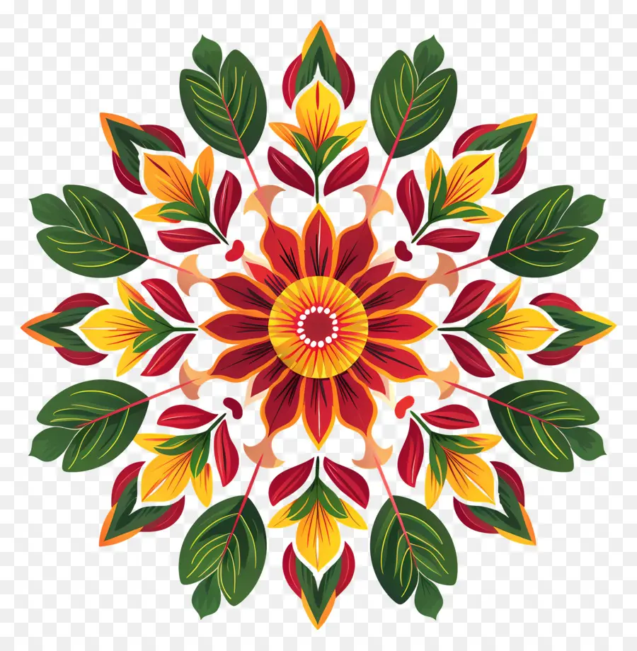 Fleur Rangoli，Mandala Floral Coloré PNG