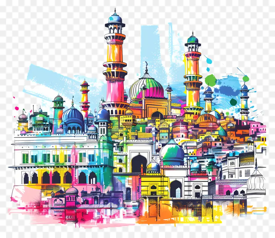 Hyderabad Skyline，Mosquée De La Peinture PNG