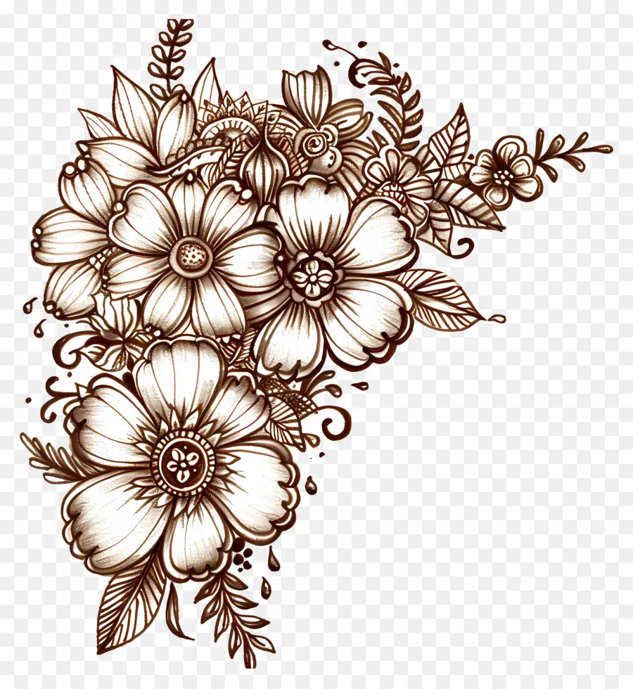 Fleur De Conception Mehndi，Bouquet De Fleurs PNG