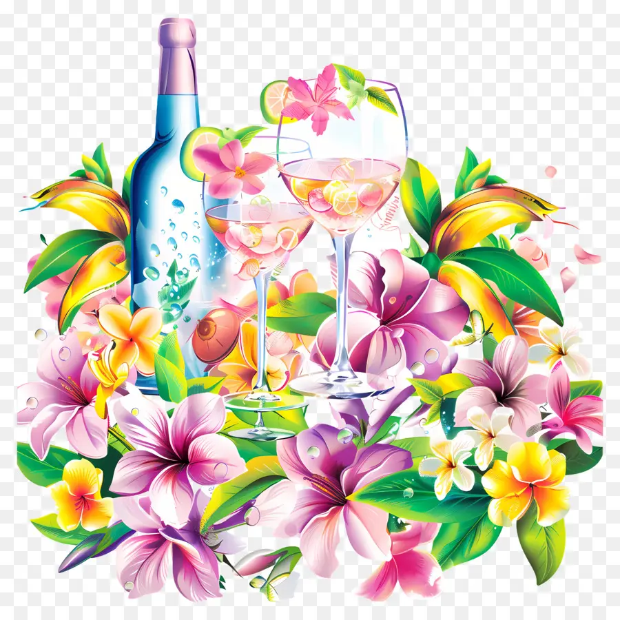 Fête De Printemps，Vin Et Fleurs PNG