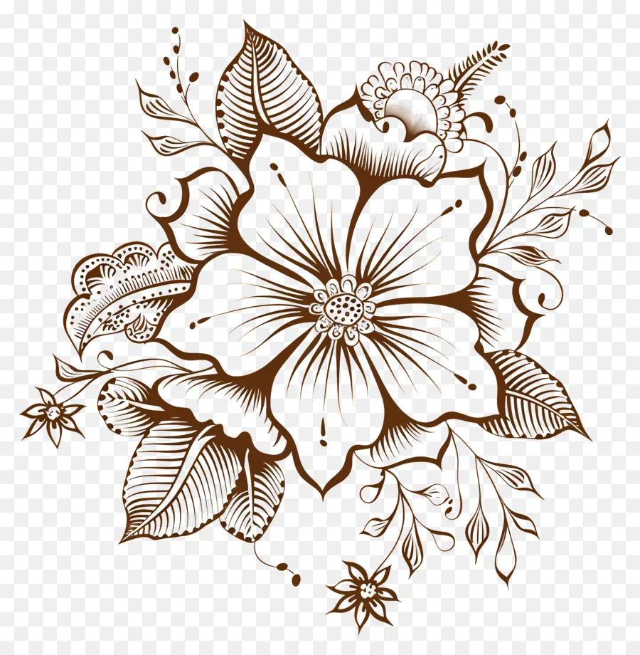 Fleur De Conception Mehndi，Design Floral De Style Vintage PNG