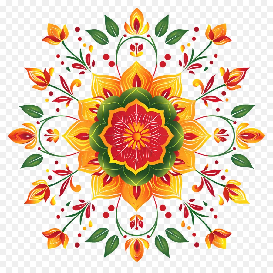 Diwali Flower Rangoli，Motif Floral PNG