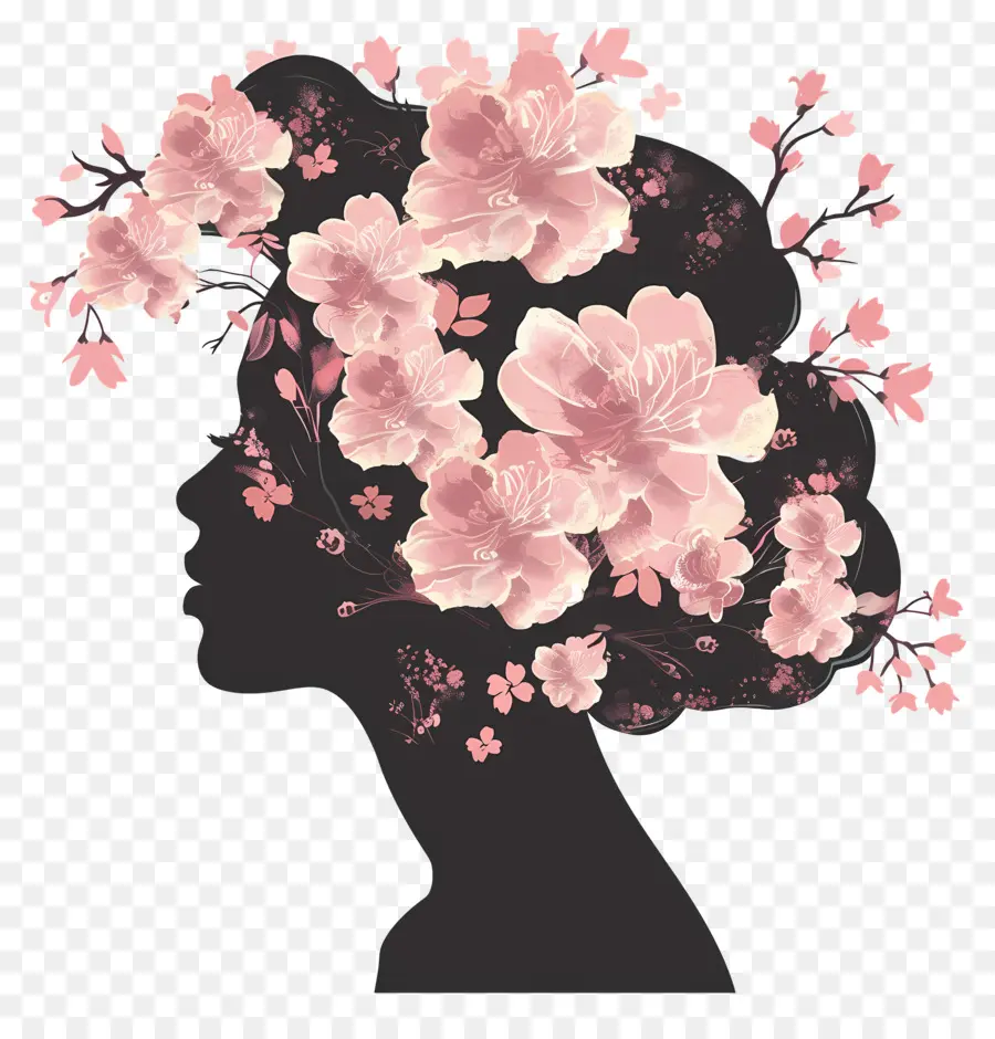 Silhouette De Femme Voluptueuse，Silhouette Avec Des Fleurs PNG