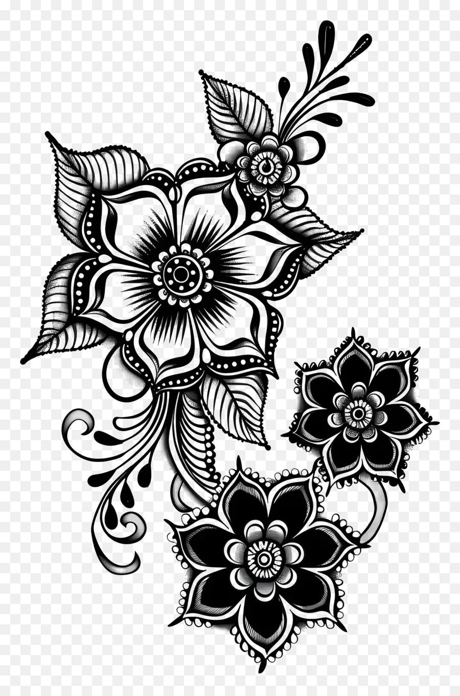 Fleur De Conception Mehndi，Motif Floral PNG