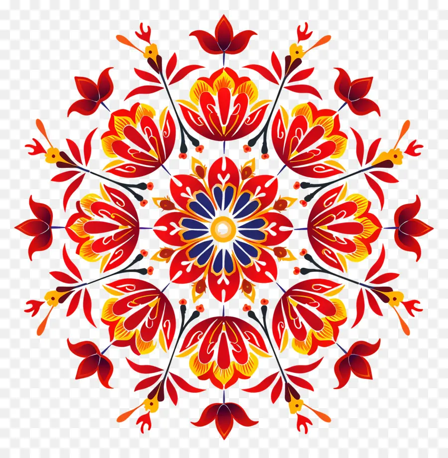 Fleur Rangoli，Mandala Coloré PNG