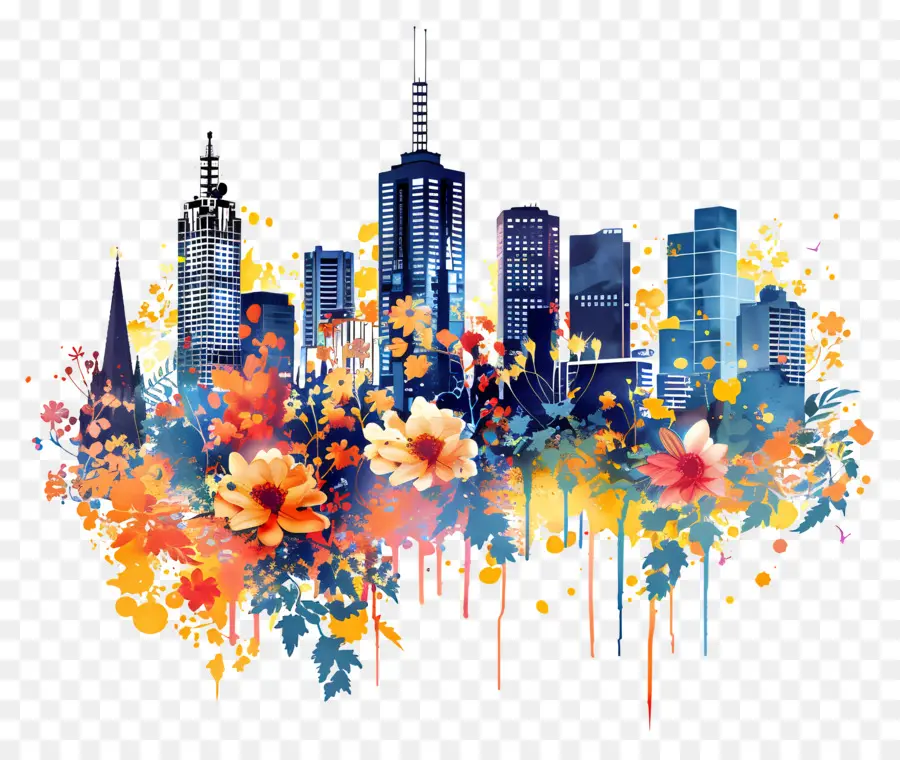 Melbourne City Skyline，Aquarelle Skyline PNG