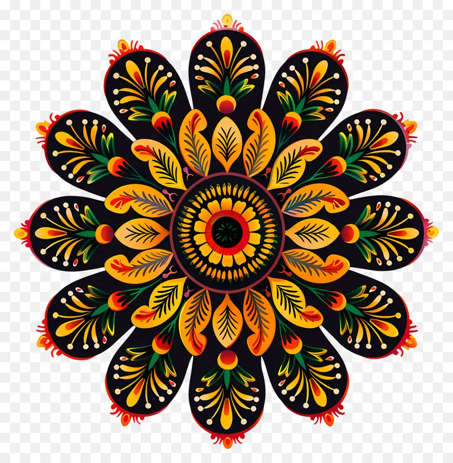 Diwali Flower Rangoli，Motif Circulaire PNG