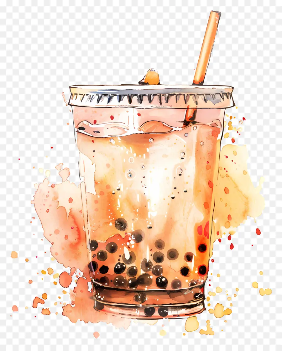 Boba Thé，Illustration Aquarelle PNG