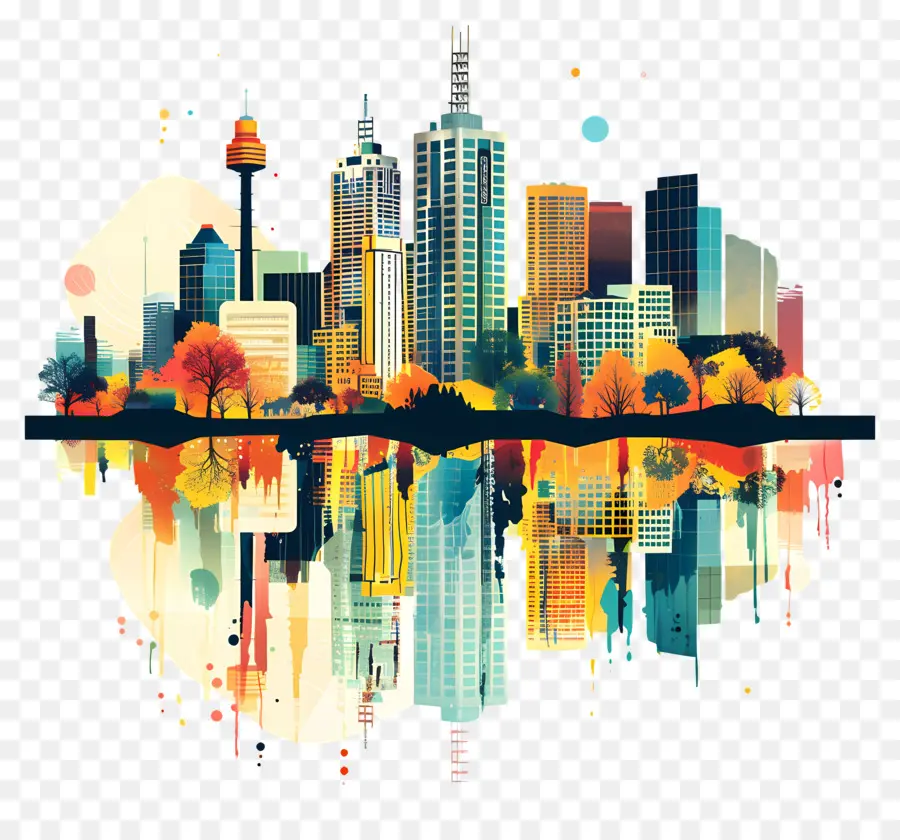 Melbourne City Skyline，Paysage Urbain PNG