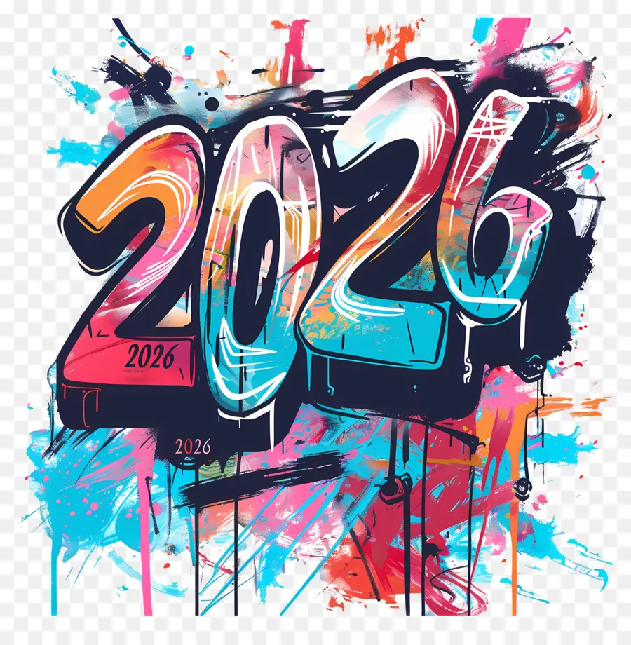 Nouvelle Année，2026 Graffitis PNG