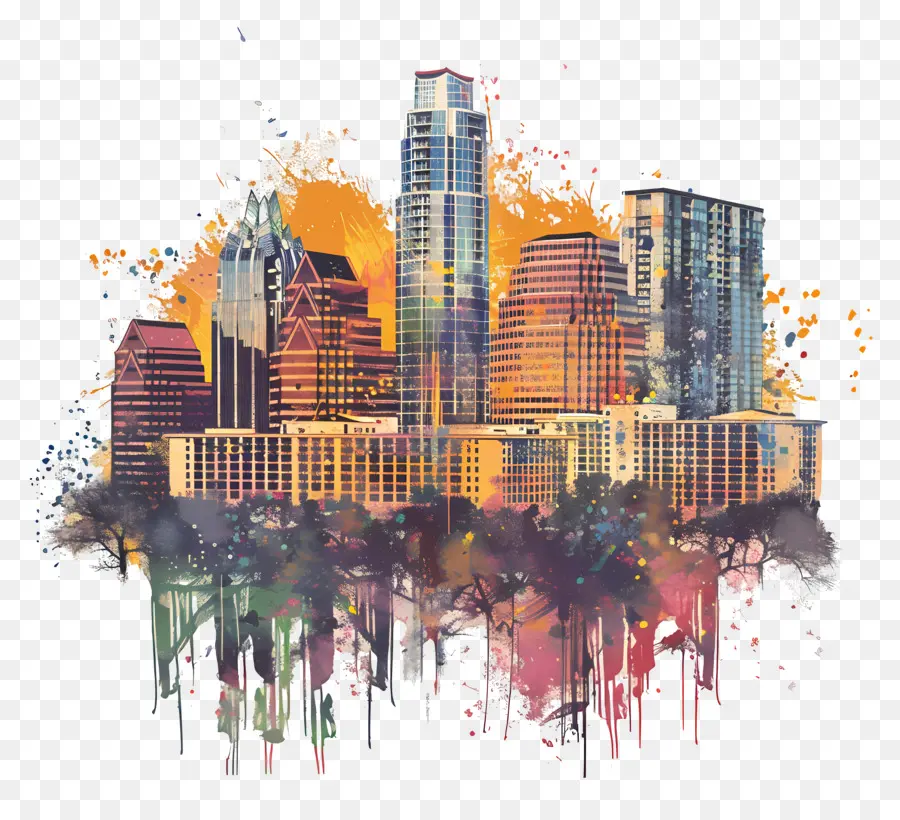 Austin Skyline，Peinture à L'aquarelle PNG