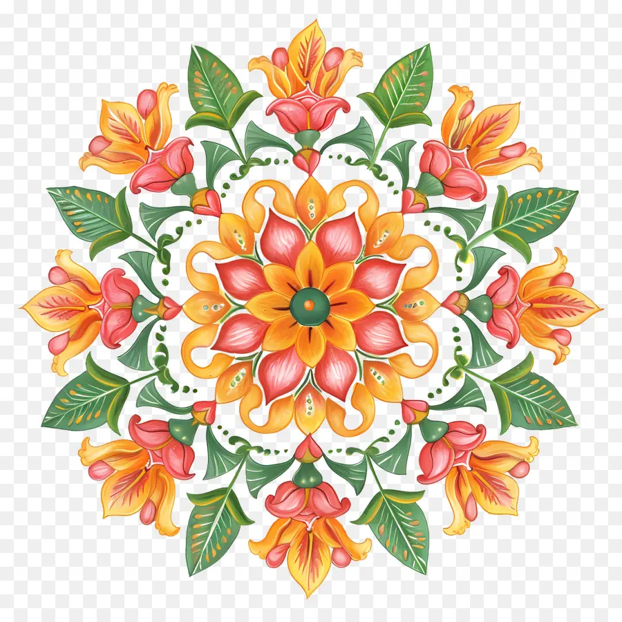 Fleur Rangoli，Mandala Coloré PNG