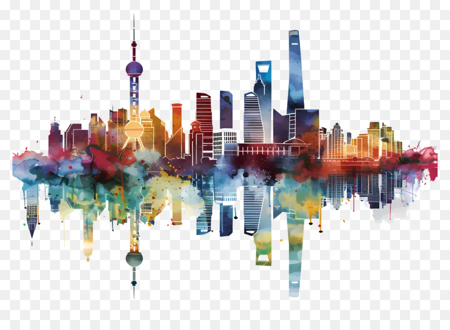 Skyline De Pékin City，Peinture à L'aquarelle PNG