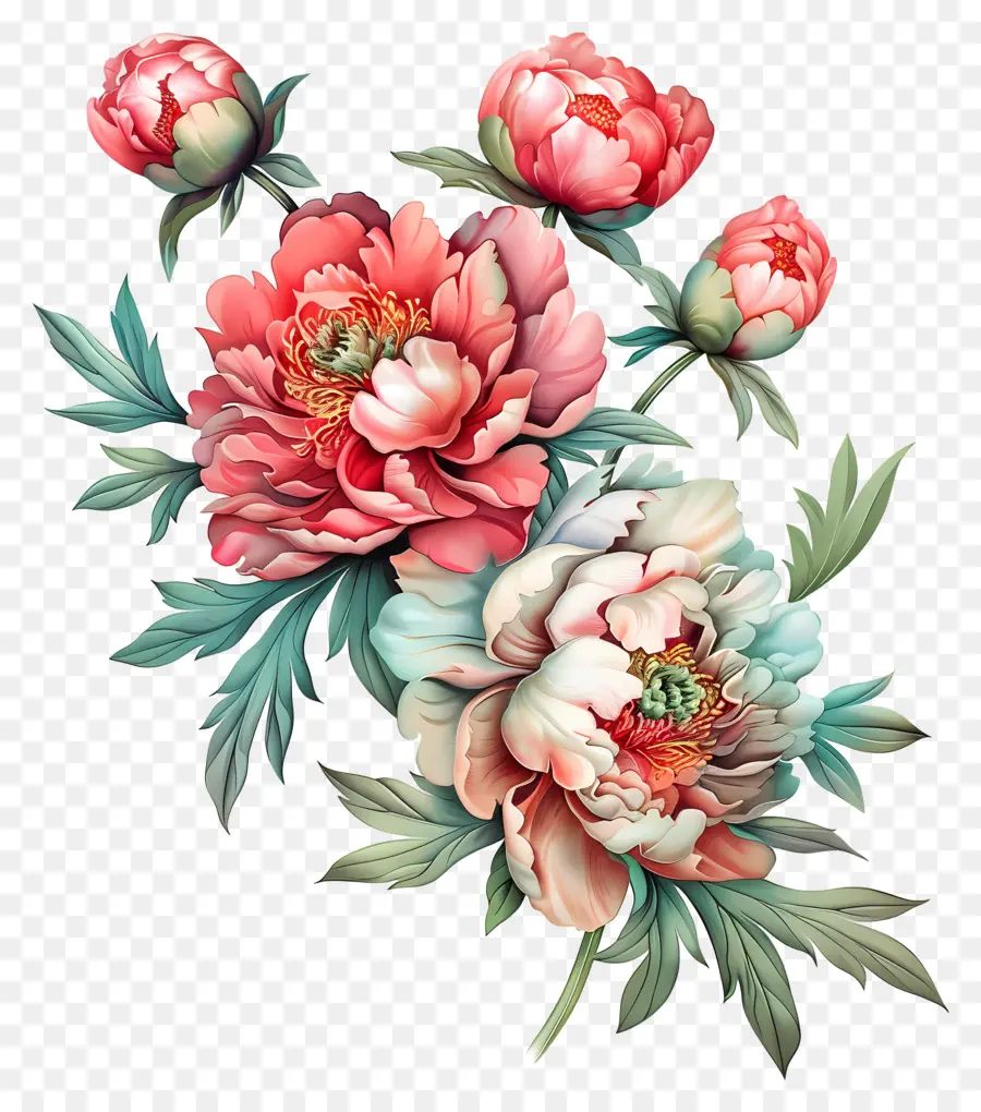 Fleurs De Pivoines，Peinture à L'aquarelle PNG