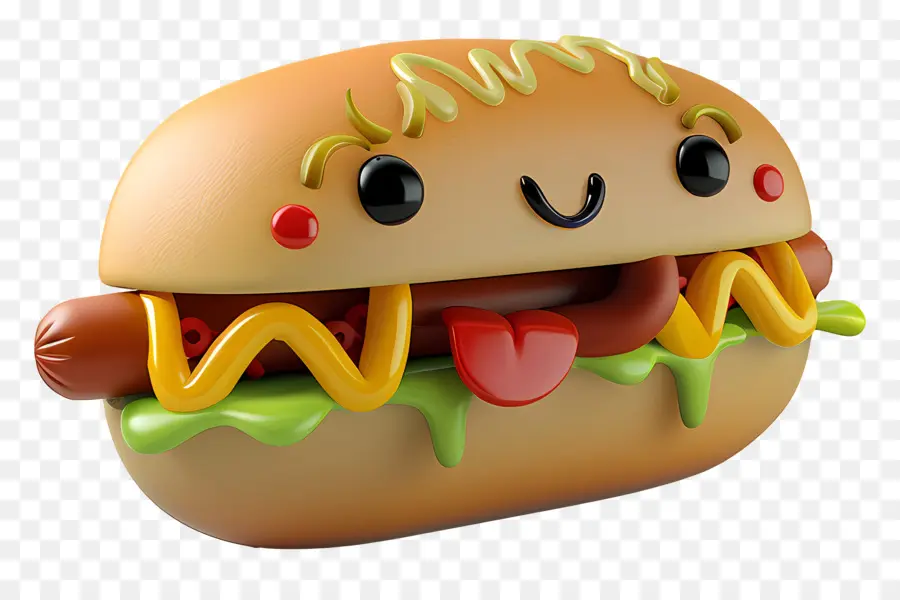 Nourriture De Dessin Animé 3d，Cartoon Hot Dog PNG